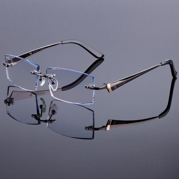 

wholesale- men business style frame women titanium alloy optical frame diamond trimming cut rimless spectacles with gradient tint lenses