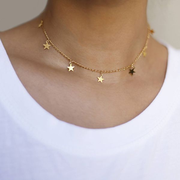 

star choker necklace silver gold pentagram necklace chokers collars chain women fashion jewelry gift drop ship, Golden;silver