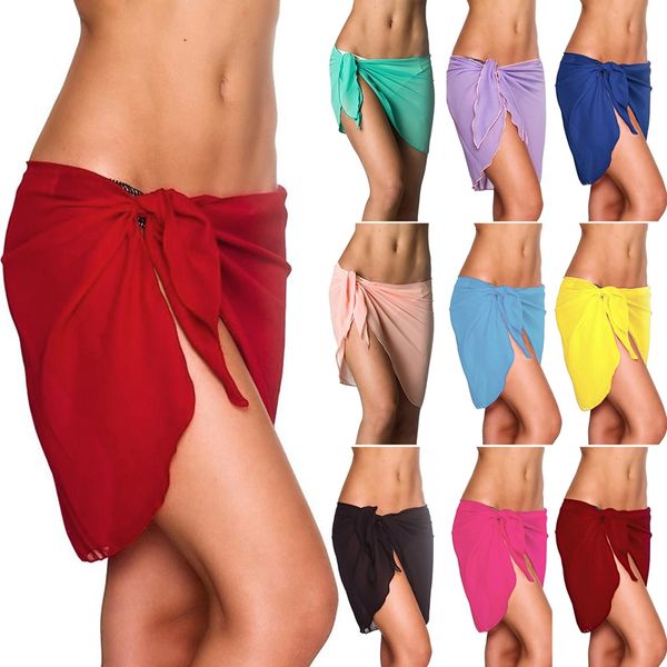 

women's summer solid color chiffon cover skirt beach skirt, Black