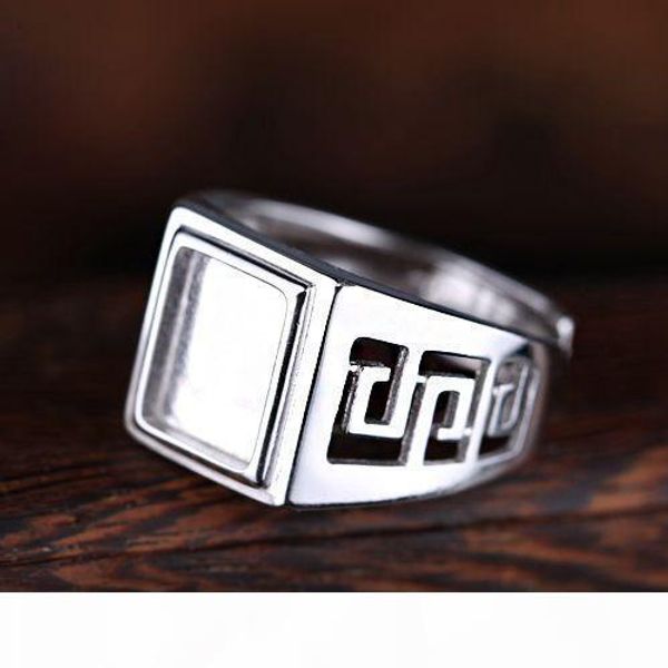 

real sterling silver 925 plated white gold semi mount men ring pirncess cabochon 8x10mm for gemstone fine jewelry setting, Golden;silver