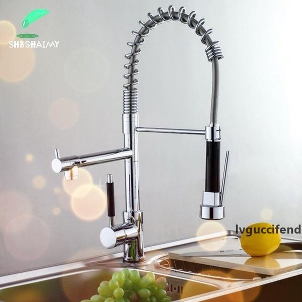 

shbshaimy chrome rotatable kitchen faucet pull-out kitchen spray dual spray dual handle single hole and cold mixer taps t200424