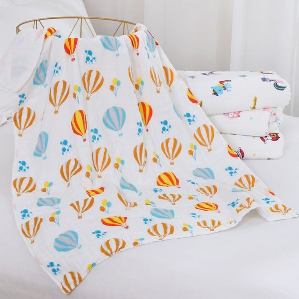 

70*120cm six-layer pure cotton baby gauze bath towel cartoon baby bath long towel