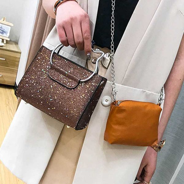 

vintage sequined chains shoulder composite bags ladies pu leather crossbody bags for women 2020 messenger handbags designer bag