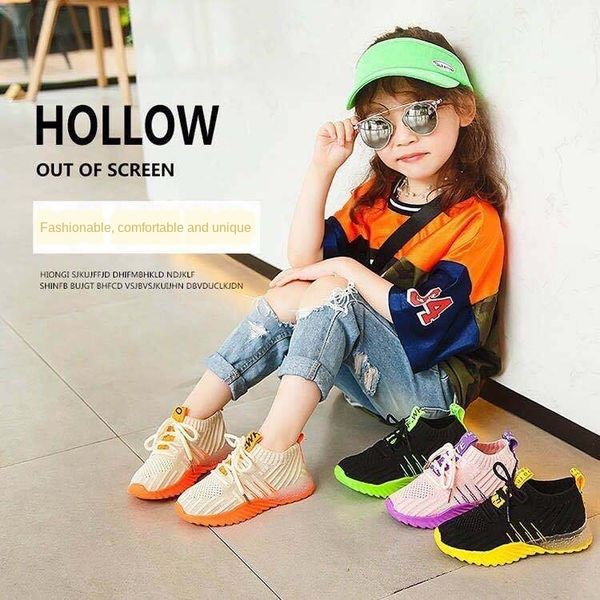 

6om93 girlssneakers 2020 new boys sports running sports shoes sneakers mesh breathable medium and large children's soft bottom running, Black