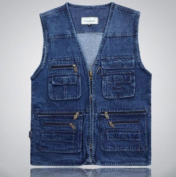 

men's denim waistcoats casual fishing aquarist xl vest vest pockets middle aged uniforms men's 6x, Black;white