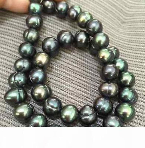 

tahitian 10-11mm peacock green pearl necklaces 18inch 14k gold clasp, Silver