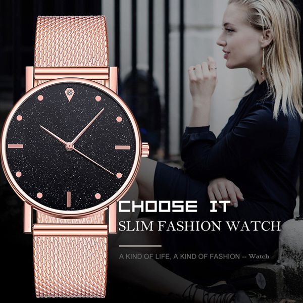 

watch women dress stainless steel band analog quartz wristwatch fashion luxury ladies golden rose gold watch clock analog