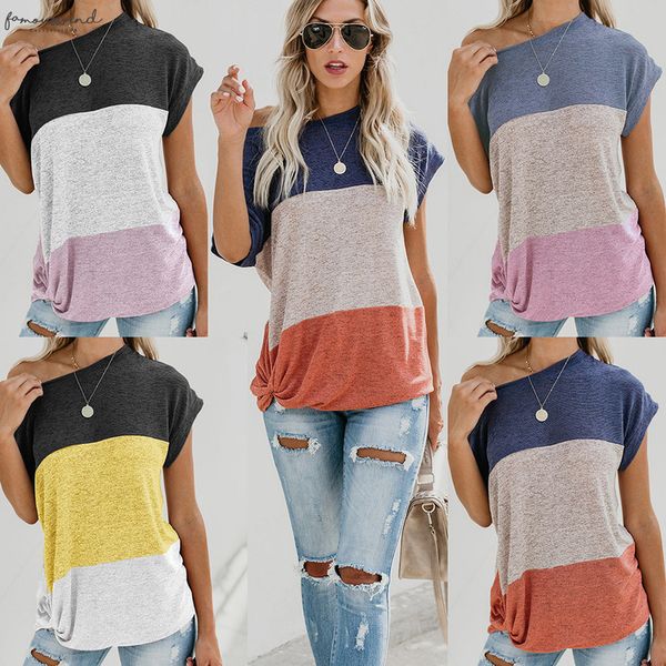 

2020 casual women blue red patchwork short sleeve women shirt women loose summer blouse shirt, White