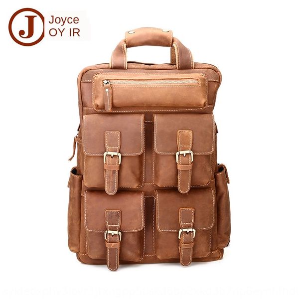 

smj9y cowhide outdoor multi-pocket mad horse skin genuine bag men's backpack fashion fashion cowhide outdoor backpack multi-pocket mad