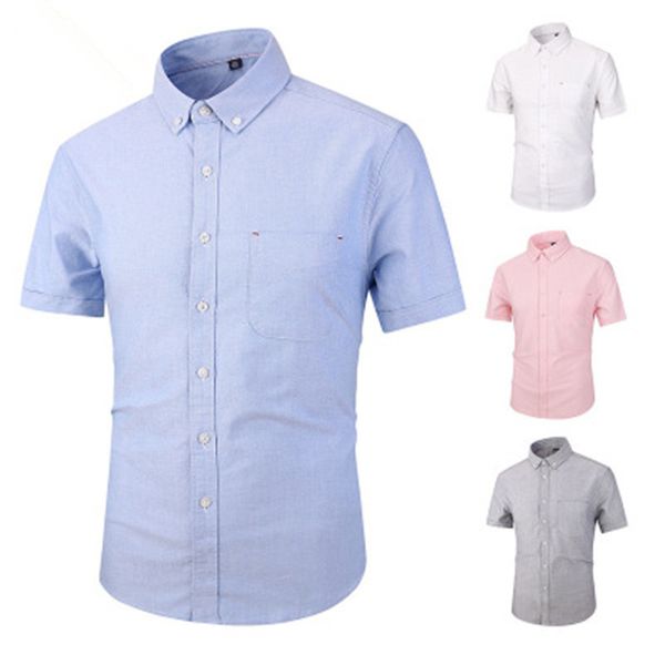 

summer mens blue short sleeve shirt male simple cotton solid casual slim fit man oversized oxford social shirt boys, White;black