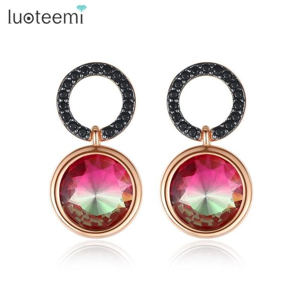 

luoteemi elegant round red or green crystal drop earrings for women wedding party with micro shiny cz fashion jewelry brincos, Silver