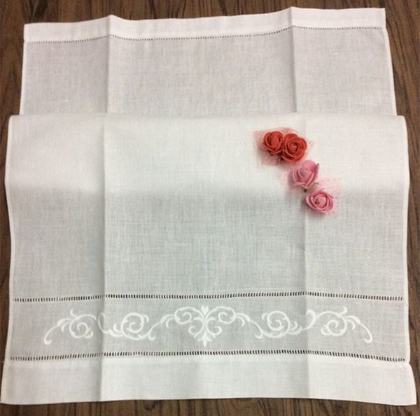 

12 pcs handkerchief white hemstitch linen towel cloth guest hand dish kitchen bathroom towel with embroidered floral 14"x22, Black;gray