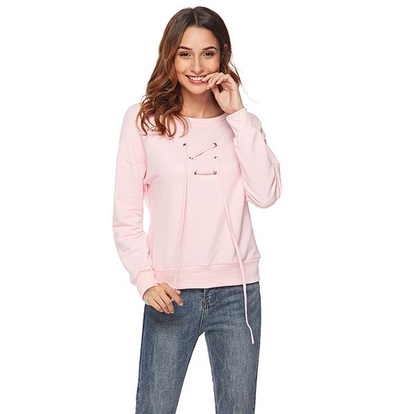 

women's hoodies & sweatshirts women lace up bandage pullover hooded sweatshirt autumn coat warm drop-shoulder female clothing, Black