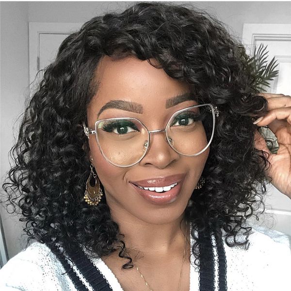 

honrin hair full lace wavy short wave natural wave pre plucked hairline brazilian virgin hair lace front wig ship, Black;brown