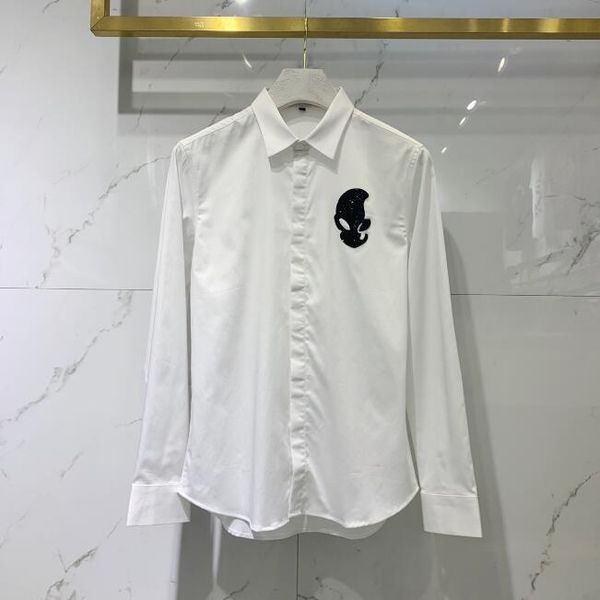

2020 new fashion men luxury designer men business printed pattern shirt long sleeve slim fit shirt men medusa shirt, White;black