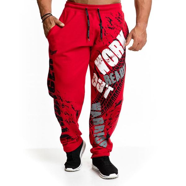 

cotton print jogger pants men running sweatpants sport track pants gym fitness training workout trousers male jogging sportswear, Black