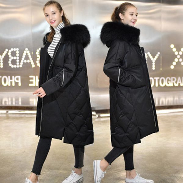 

maternity outerwear jackets with hat fur collar long loose hooded fashion thicken down coat for pregnant women pregnancy coats, White
