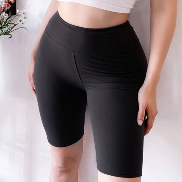 

casual solid wide waistband women sport fitness short leggings summer casual modern lady women pants trousers, Black