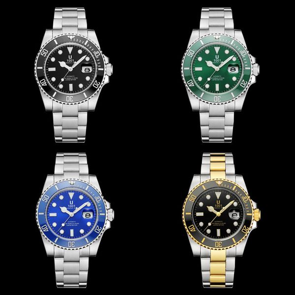 

u1001 design men watches automatic black watch men stainless steel waterproof business sport mechanical wristwatch, Slivery;brown