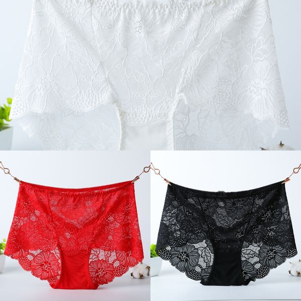 

new large size xxl underwear lace fat mm220 jin lace high waist underwear women's breifs sexy, Black;white