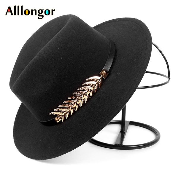 

fashion fall 2020 winter wide brim fedora hat women men with belt panama jazz cap trilby felt vintage hats chapeau feutre homme, Blue;gray