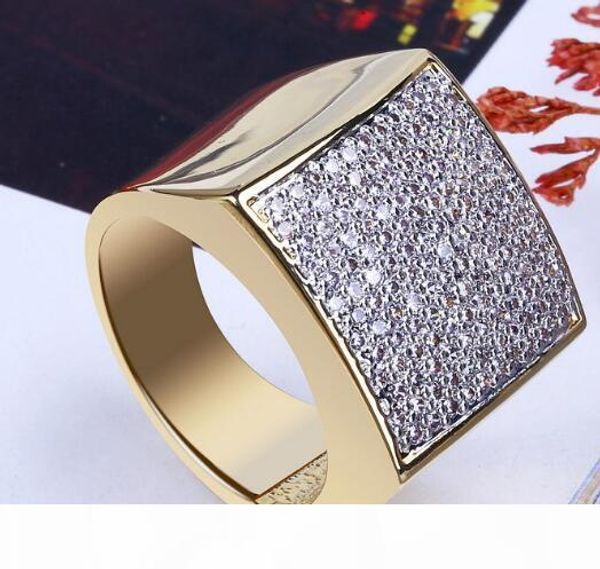 

hiphop cz кольцо для mens алмазного square полного hip hop кольцо позолоченных ювелирных изделий горячих продаж, Golden;silver