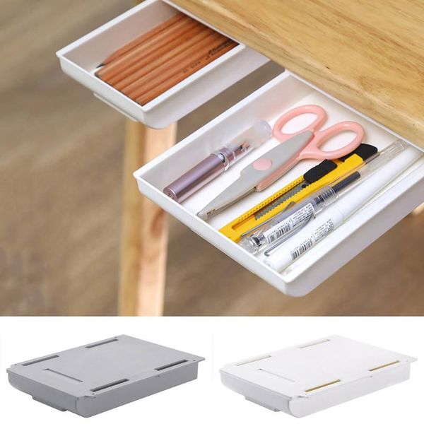 

new self stick pencil tray desk table storage drawer organizer box under desk stand self-adhesive under-drawer storage box
