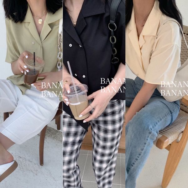 

gndgj style classic simple textured short-sleeved suit women's 2020 summer new style classic simple textured shirt shirt short-sleeved, White;black