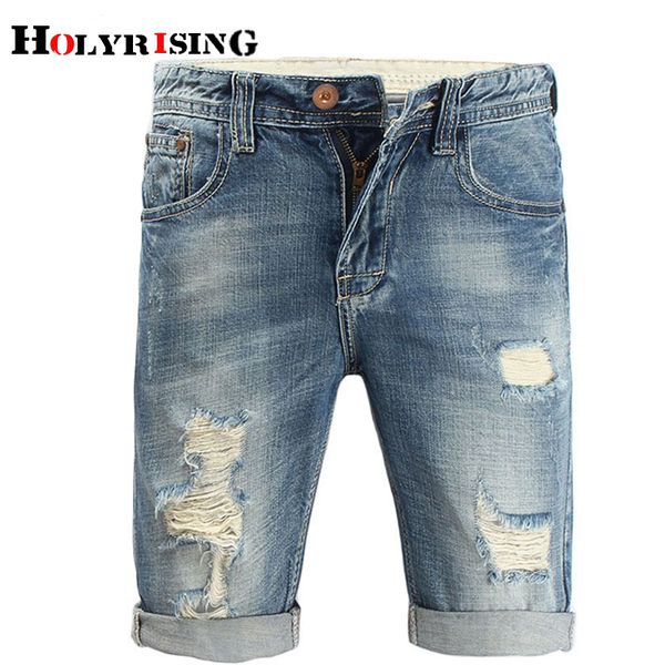 

holyrising summer men casual hole jeans shorts regular knee length slim straight denim short 100% cotton short jeans 18734, White;black