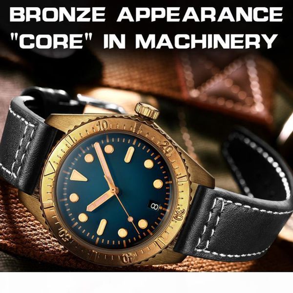 

brand addies luxury bronze dial diver mens mechanical automatic watches japan nh35 movement sapphire glass relogio masculino, Slivery;brown