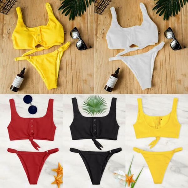 

women solid bikini set low waist brazilian bathing suit swimwear summer swimsuit female yellow beach wear biquini, White;black