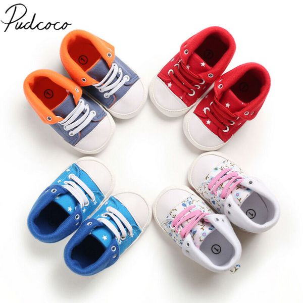 

baby first walkers newborn baby boy girls soft sole crib shoes canvas casual shoes anti-slip sneaker satrs print