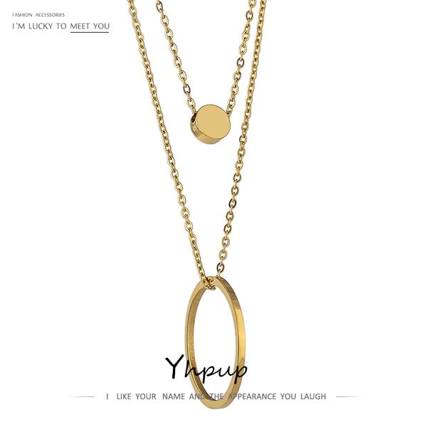 

yhpup statement layered round hollow pendant necklace for women stainless steel choker chain necklace jewelry bijoux gift 2020, Silver