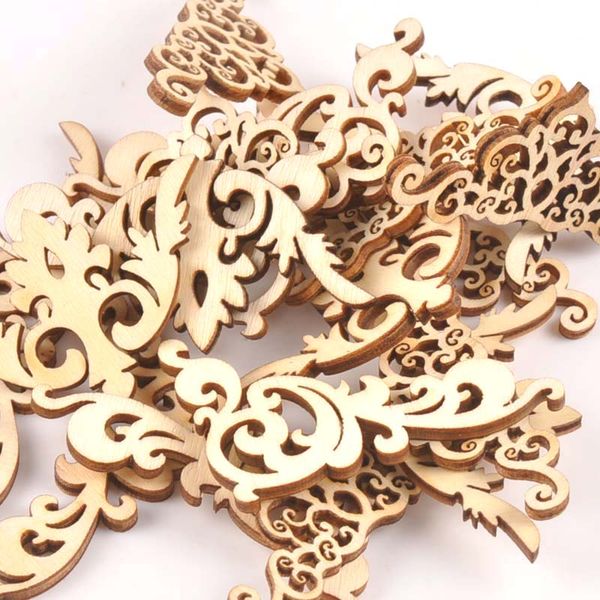 

20pcs 5cm natural wood crafts scrapbook diy book corner flower lace pattern wooden ornaments handmade