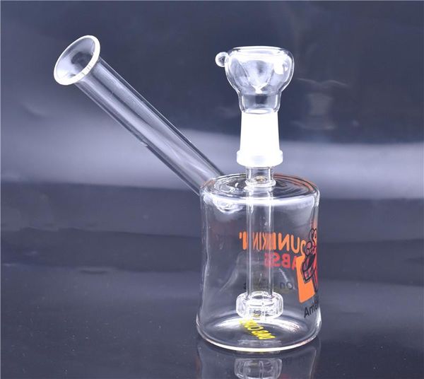 Hochwertige Glasbong-Ölplattform Dunkin' DABS Wasserbongs weibliche 14,5-mm-Glasbecherbong mit Glasölbrennerrohr und Tabakkopf