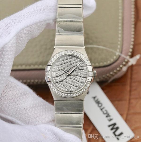 

tw super 006 constellation 27mm lady watches 1376 quartz movement watches diamond watch waterproof 100m electroplated air mirror glass, Slivery;brown