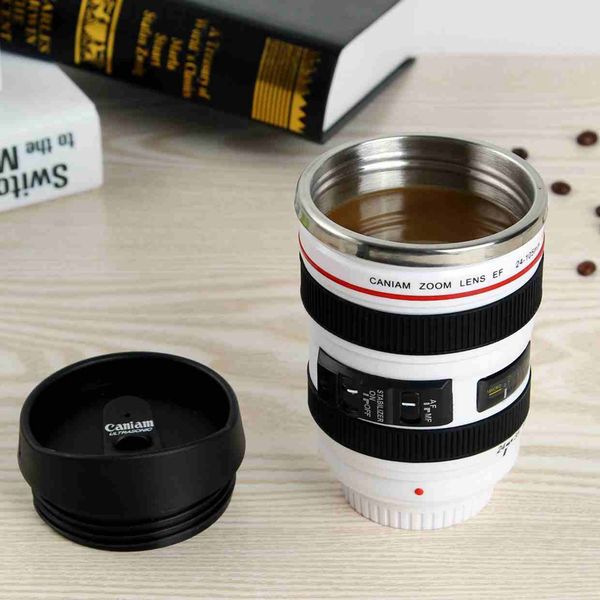

5 generation camera lens coffee mug 400ml stainless steel thermos tumbler travel camping coffee cups with lids zza2451 sea shipping