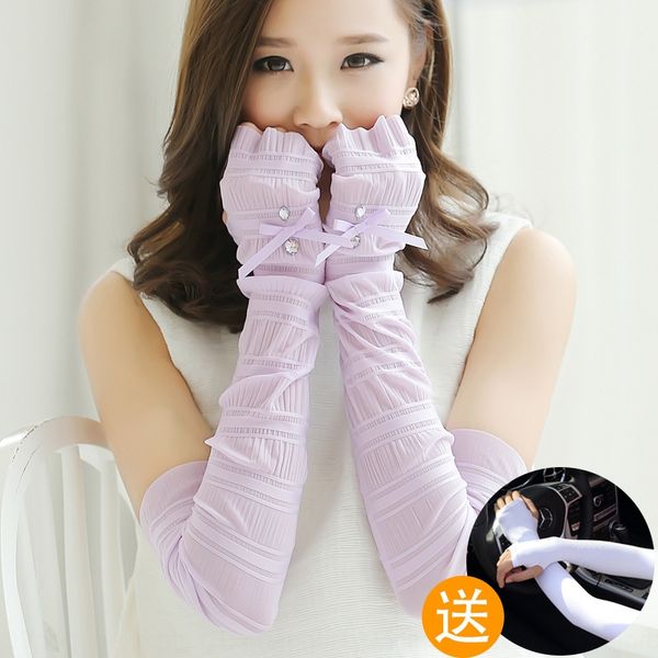 

sun sleeve summer ice silk uv protection ice cool sleeve sun protection driving gloves and gloves women's thin long driving arm cover, Black
