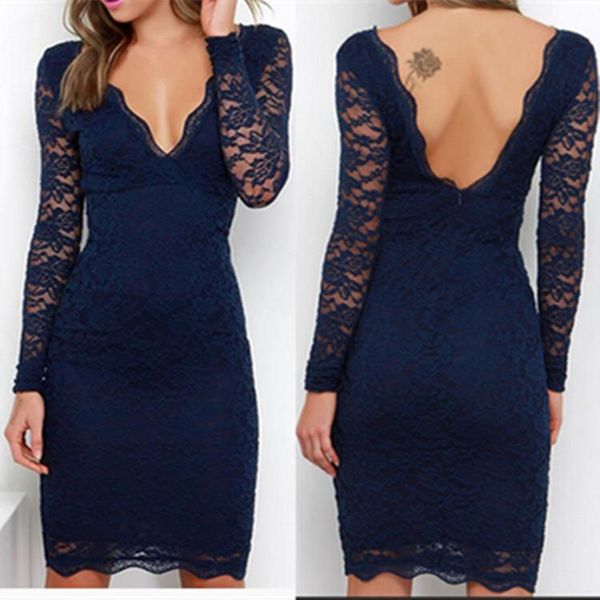 

2020 suit -dress dress hollow out long fund lace skirt long sleeve v lead dress, Black;gray