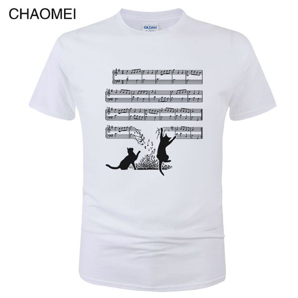 

2020 fashion summer cotton short sleeve t shirt men funny cat and music sheet print t-shirt cats music spectrum tee c59, White;black
