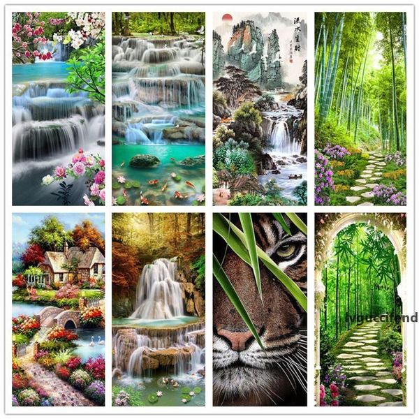 

5ddiy landscape diamond painting full round diamond embroidery form waterfall rhinestone inlay embroidery set 45x85cm t200111