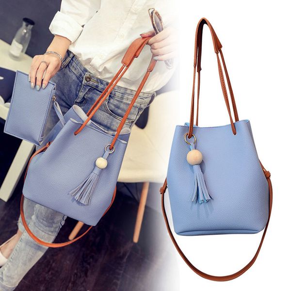 

new women pu leather bucket shoulder bag with small cover handbag messenger satchel bag smr88