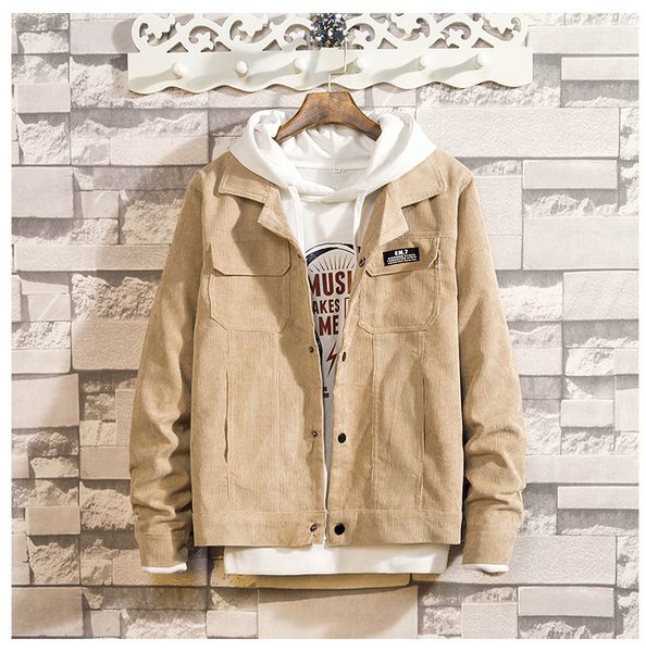 

corduroy slim casual mens jackets spring autumn solid color skateboard youth coats lapel neck men outerwear, Black;brown