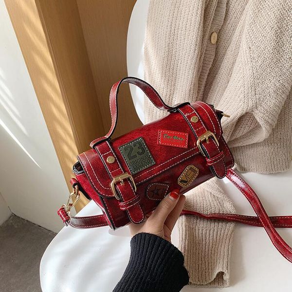 

factory wholesale women handbag street cool rivet women messenger bag personality contrast leather shoulder bag retro leather long wallet