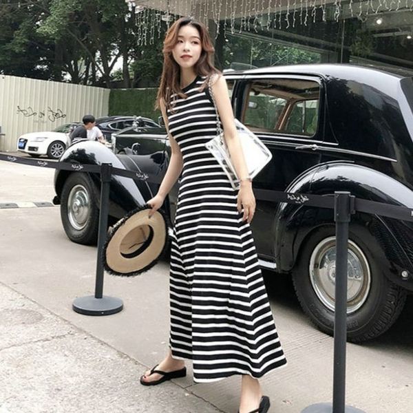 

ocklh black and white striped women's summer 2020 new korean style fashion slimming mid-length temperament sleeveless vest dress vest d, Black;gray