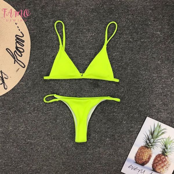 

low waist bikinis women mujer mini neon yellow bikini brazilian halter suit swimwear push up bathers beach polyester swimsuit, White;black