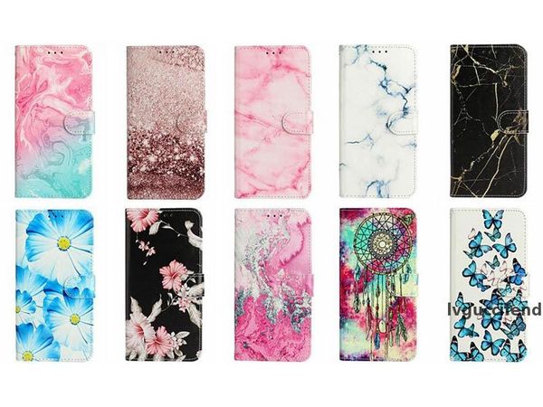 

leather wallet case for iphone 12 pro max 2020 samsung note 20 pro a21s a41 a31 dreamcatcher flower marble rock butterfly holder flip cover