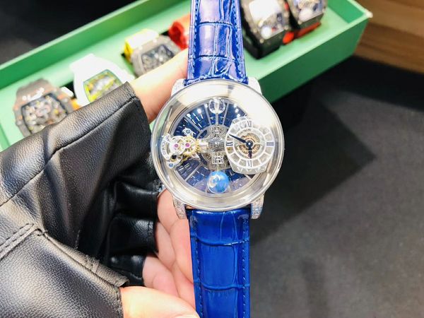 

precious men's wristwatch swiss quartz movement blue-light phantom crystal glass with leather strap pin buckle watches, Slivery;brown