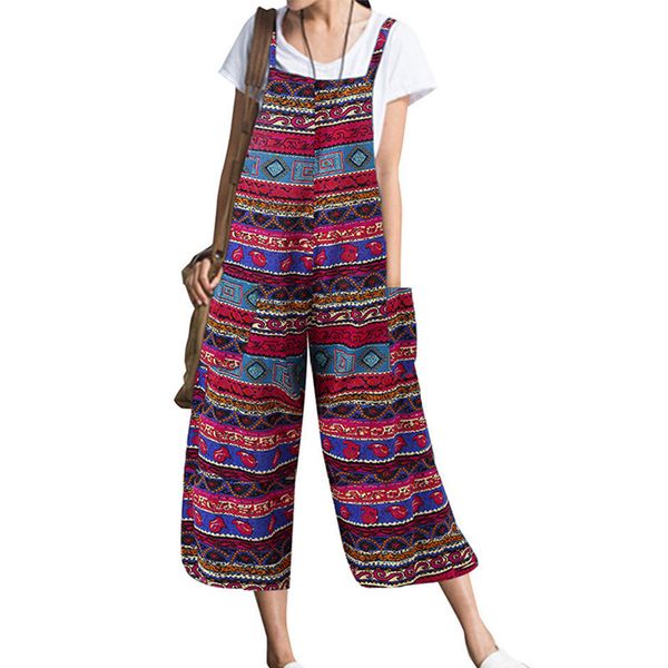 

women's jumpsuits & rompers summer jumpsuit womens playsuit overalls bodysuit women pockets print cotton and linen sleeveless loose lon, Black;white