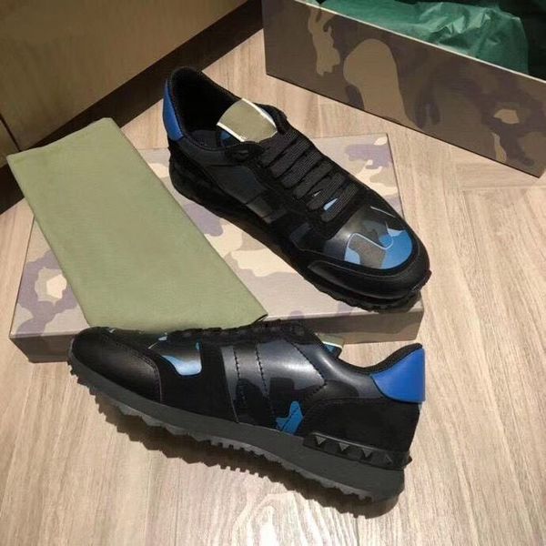 

original box] 2020 genuine leather sneakers womens brand designer rockrunner camouflage trainers sports running shoes eur39-46, Black